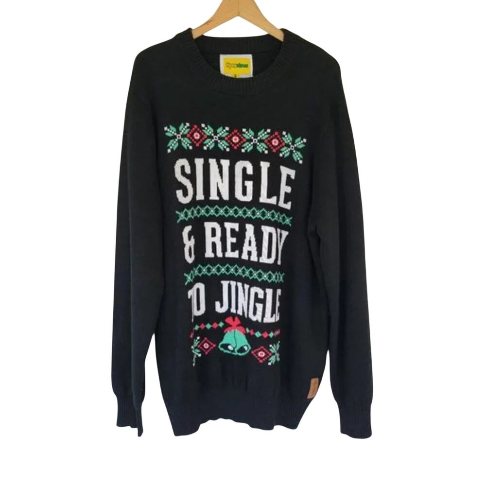 Tipsy Elves Christmas Ugly Sweater Single Ready to Jingle Black Unisex Size XXL